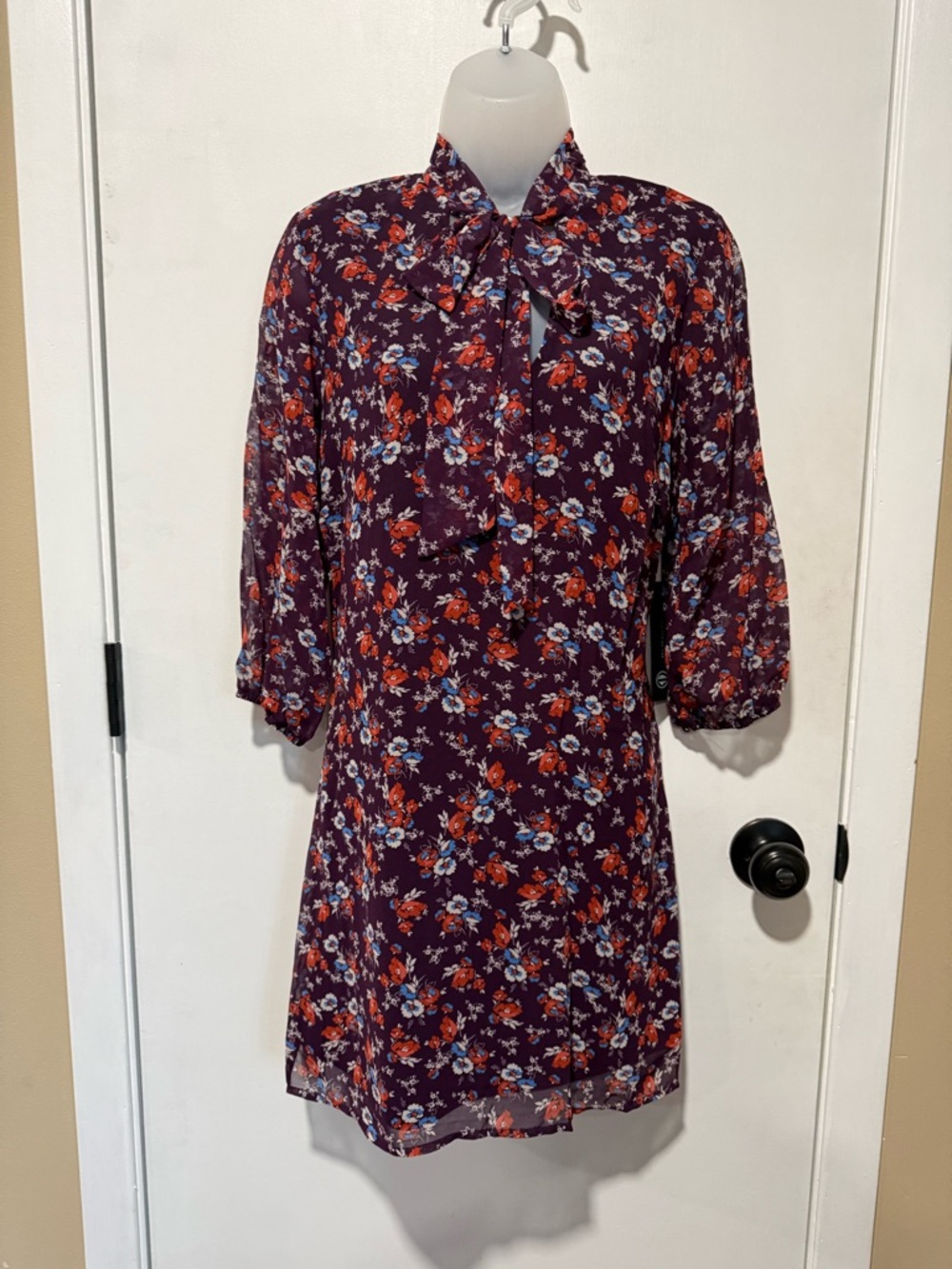 As U Wish Purple Floral Tie-Neck Mini Dress-#1293